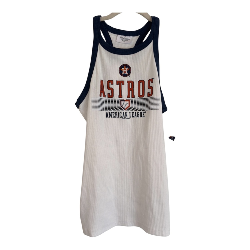 Soft as a Grape Houston Astros American League Ribbed Tank Top Navy White Medium